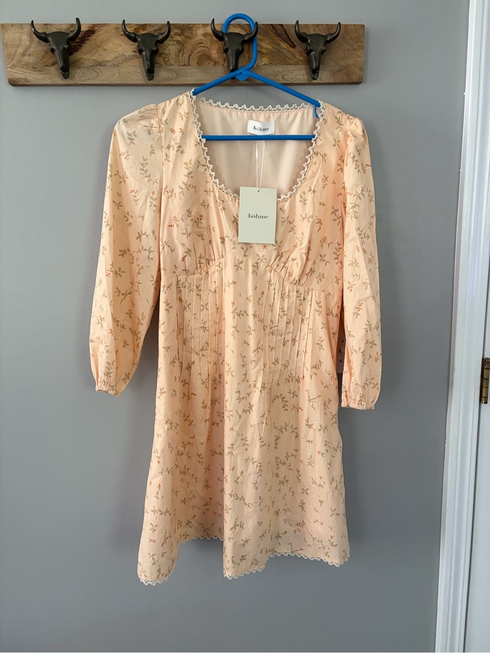 bohme Peach Floral Lace-Trim Mini Dress